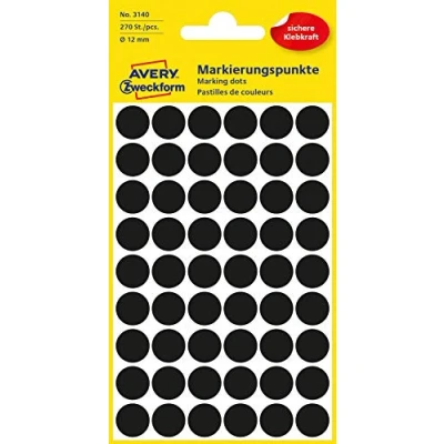 Bild av AVERY Zweckform 3140 självhäftande markeringspunkter 270 stycken (Ø 12 mm, prickar på 5 ark, punktklistermärken för färgkodning, runda klistermärken kalender, planerare och