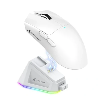 Bild av ATTACK SHARK X11 spelmus med magnetisk laddningsdocka, PixArt PAW3311 spelsensor, BT/2.4G trådlös/trådbunden spelmus, 22000 DPI, kontorsmöss gamermöss för Win11/Xbox/PS/Mac (vit)