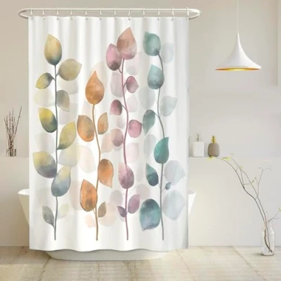 Bild av arteneur® Duschdraperi, mögelbeständigt, 180 x 200 cm, återvunnet med Oeko Tex standard 100, viktad fåll, ogenomskinligt, vattentätt, tvättbart, 12 ringar och e bok, färgglada blad