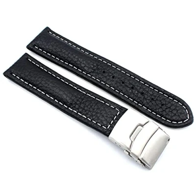 Bild av Sulla Klockband äkta läderarmband med vikspänne i rostfritt stål vit söm, Mörkbrun, 20mm, Rem