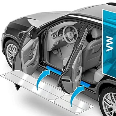 Bild av uProtect skyddsfilm för trösklar till bildörrar VW Passat B9 3J I 2024 2025 skyddsfolie bildörr lackskyddsfolie med rakel transparent glansig