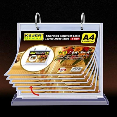 Bild av SUPERTOOL menyhållare display meny stående broschyr kampanj A4 flip horisontell version flera sidor transparent bordsdisk skylt stativ (1 st)