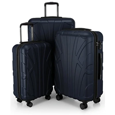 Bild av Suitline Koffer i 3 Größen, Vagnset Rollkoffer Hartschalen Reisekoffer (55 cm, 66 76 cm) Zwillingsrollen, 15 Verschiedene Farben, Mörkblå, SET OF 3, Bagageset