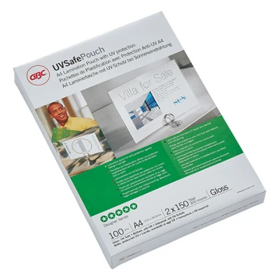 Bild av GBC Lamineringsfickor, A4, Glansiga, UV säkra, 2 x 150 Mikron, 100 Pack, LB611032