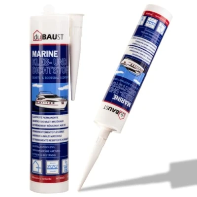 Bild av dubaust BOT24 marin lim för båt fartyg yacht inomhus + utomhus UV resistent vidhäftning på alla underlag båtlim tätningsmedel 290 ml patron (1, vit)