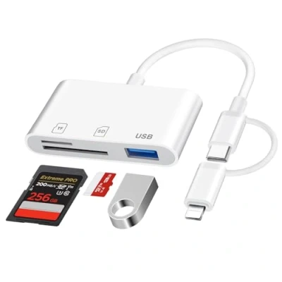 Bild av SD kortläsare för iPhone, Lightning &amp; USB C med Micro SD/SD/USB OTG adapter kortadapter iPhone minneskortläsare kortadapter, plug and play