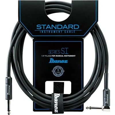 Bild av Ibanez SI serie standard instrumentkabel rak och vinklad kontakt uttag uttag, svart 3,05 m/10 fot gitarrtillbehör (SI10L)