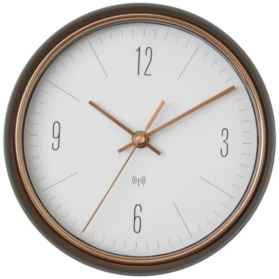 Bild av TFA Dostmann Design trådlös väggklocka, 60.3547.10, kopparfärgade visare, metallram, radioklocka, grå, (L) 223 x (B) (H) 70 mm