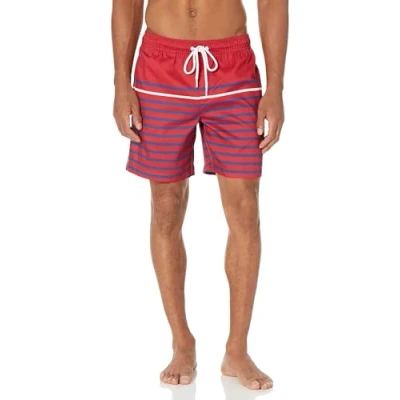 Bild av Amazon Essentials Men&#039;s Snabbtorkande badtröja 18 cm (7 tum), Röd Rand, L