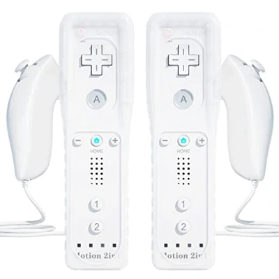 Bild av TechKen Uppsättning av 2 styrenheter för Wii Remote Plus styrenhet, fjärrkontroll med Motion och Nunchuck Controller kontroll Vernbedinung, ersättning Wii/WiiU