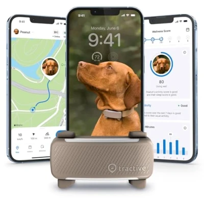 Bild av Tractive hund GPS Marknadens ledare Platsspårning i realtid Rymningsnotiser Aktivitetsspårning Hälsonotiser Skall spårning (brun)