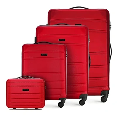 Bild av WITTCHEN Resväska 4 deligt set Rollande koffer Trolley Handbagage Hårdfodral i ABS med svänkbara hjul Kombinationslås Teleskopiskt handtag Globe Line Röd