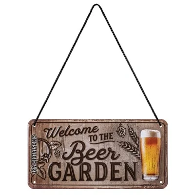 Bild av Nostalgic Art Plåtskylt i retrostil för upphängning, Welcome to the Beer Garden Presentidé ölälskare, av metall, Deko vintagedesign, 10 x 20 cm