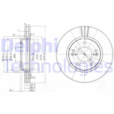 Bild av DELPHI BG3721 Disque de frein 276 26 5 ventilé huilé non traité sans roulement roue, bague ABS HYUNDAI: Trajet, Santa Fe I, XG