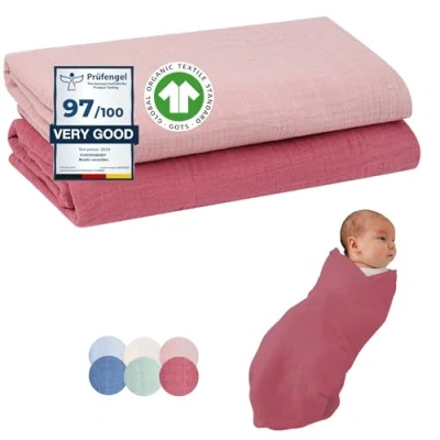 Bild av Babymuslindukar, Ostdukar 120x120cm GOTS ekologisk bomull Swaddles Baby Muslin Cloths absorberande, återanvändbara burpdukar, tvättlappar nyfödda pojke flicka