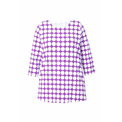 Bild av Ulla popken damer stora storlekar överdimensionerade plus size skjorta, prickar, a linje, rund hals, 3/4 arm, pimabomull, Björnbär, 42 44