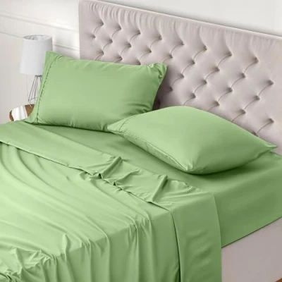 Bild av Utopia Bedding 4 Delat Sänglakanset 150x200 Enkel Skötsel Mjukt Borstat Mikrofibertyg Platt Lakan, Dra på lakan Med 2 Örngott 50x75, Salvia