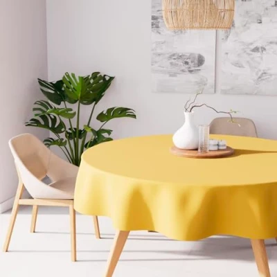 Bild av Nappe anti tâches ronde 180 cm ALIX jaune radieux, par Soleil d&#039;Ocre