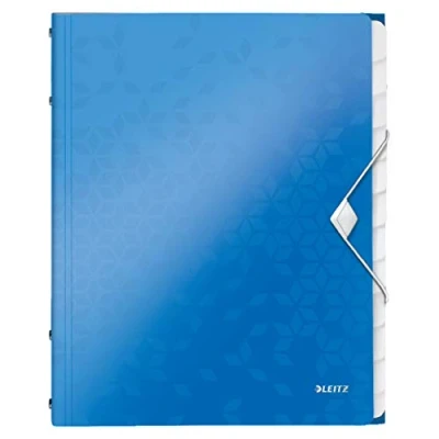 Bild av Leitz WOW Sorteringsmapp, A4, upp till 200 ark, integrerat register, 12 fack, elastiskt band, blå metallic, 46340036