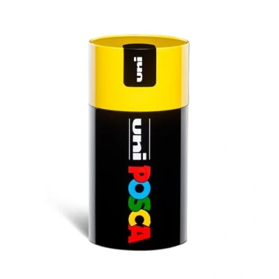 Bild av Posca UniPosca komplett set med 18 blandade akrylmarkörer, 2,5 mm medium spets färger för barn och konstnärer som är lämpliga tygfärger, trä mer, i gul presentask