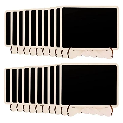 Bild av Amazon Basics Mini svarta tavlor i trä, skyltar med stödstaffli, 20 pack, svart