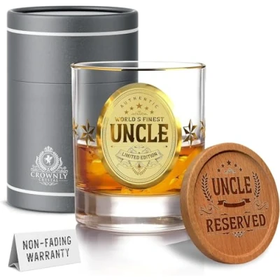 Bild av CROWNLY CRYSTAL® Guldgåvor för farbror födelsedag personligt whiskyglas gåvor födelsedagspresenter kristall whisky glas från systerdotter