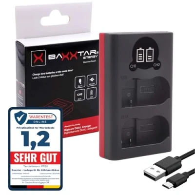 Bild av Baxxtar EN EL15 EL15b EL15c Batteri laddare 18522 dubbel, LCD (ingång USB C och mikro USB)