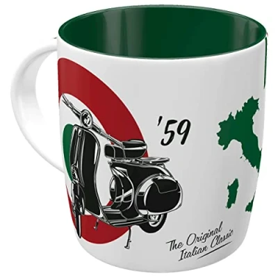 Bild av Nostalgic Art Kaffemugg i retrostil, Vespa The Italian Classic Presentidé för skoterfans, av keramik, rolig vintagedesign med ordspråk, 330 ml