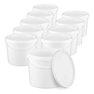 Bild av BenBow Hink med lock 3l vit 10x 3 liter livsmedelssäkert, stabilt, lufttätt, läckagesäkert, luktfritt plasthink handtag tom