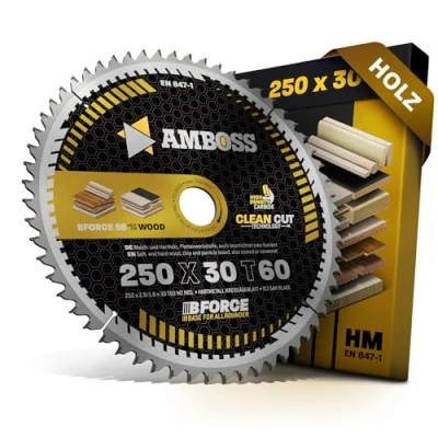 Bild av Cirkelsågklinga av hårdmetall 250 x 30 mm, tand 60 växeltand neg. för trä, kapsåg, fina snitt, negativ tandvinkel, passar: Dewalt DWE 7492 Güde GTK 2000 PowerPlus POWX07598, Holzmann, Atika, Bernardo,
