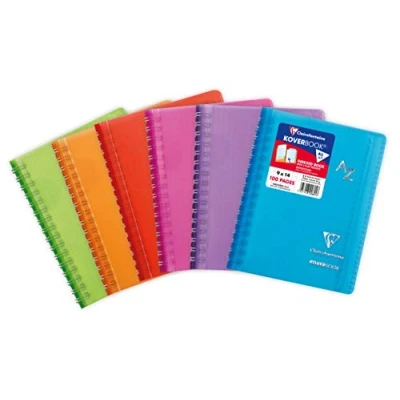 Bild av Clairefontaine Ref 322601C Koverbook trådbunden transparent PP indexerad bok (100 sidor) 9 x 14 cm storlek, fyrkantig 5 linjal, 90 gsm borstat velumpapper, Polypro omslag slumpmässig färg