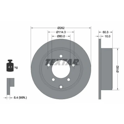 Bild av TEXTAR PRO 92202903 Disque de frein 262 10 05/06 114,3 plein revêtu sans boulon fix roue, moyeu roue JEEP: Compass, Patriot