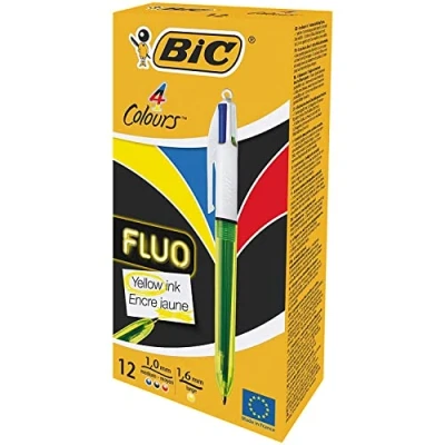 Bild av Bic 4 färger Fluo svart/blå/röd/gul överstrykningspaket 12