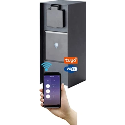 Bild av BOLD Orio smart Utomhus eluttag trädgård (eluttagskolonn) med 3 faldig kontakt antracit (Smart Home, WLAN, iOS &amp; Android, IP44 energispelare, 3680 Watt, 23x12x8,5 cm, Enkel montering)