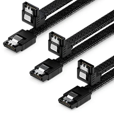 Bild av deleyCON 3x 30 cm SATA 3 Kabel Nylonset 6 Gbit/s Datakabel III Anslutningskabel Seriell ATA för Moderkort &amp; Hårddisk HDD SSD 1 S L Kontakt 90 Vinklad Svart