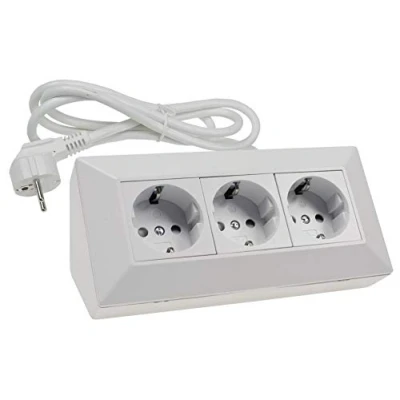 Bild av ChiliTec Grenuttag hörnuttag 3 vägs uttag 230 V med 1,5 m kabel struktur montering för kök kontor verkstad matt vit