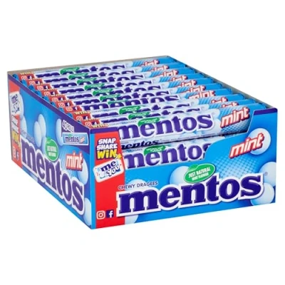 Bild av Mentos tugggodis mynta, dragees med pepparmyntsmak för frisk andning, multipack, godis förvaringsförpackning, försäljningsdisplay (40 rullar à 38 g)