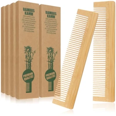 Bild av COM FOUR® 10x bambuhårkam träkam fintandad frisörkam praktisk och robust fickkam 13,5 cm (10 stycken naturlig brun)