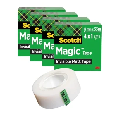 Bild av Scotch Magic Tape 4 rullar, 19 mm x 33 m osynlig tejp för allmänna ändamål reparation, märkning och tätning av dokument