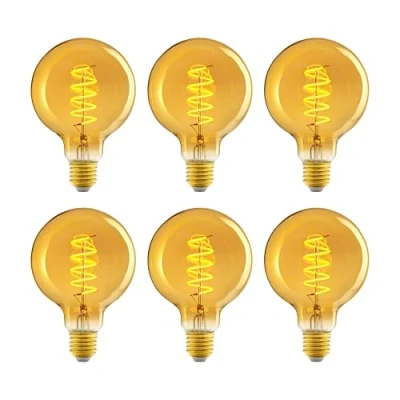 Bild av Amazon Basics Vintage LED lampa, E27, gammal stil, retrobärnstensglas, G93, 4 W (motsvarar 25 W), 1800 K, supervarmt ljus, 6 stycken