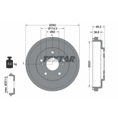 Bild av TEXTAR 94047700 Tambours de Frein sans roulement roue, boulon fix moyeu roue 262 SUZUKI: SX4 I 5 portes