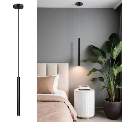 Bild av ACMHNC LED hängande lampa svart cylinder taklampa, varmvit 3000K, metall matt, modern minimalistisk för vardagsrum matsal hotell nattduksbord, 30 cm