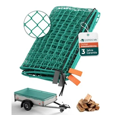Bild av CargoVA® Intelligent släpvagnsnät 3 x 5 m hängnät med gummirep, väska och hörnmarkering för perfekt lastsäkring, NET G 3X5 W PB