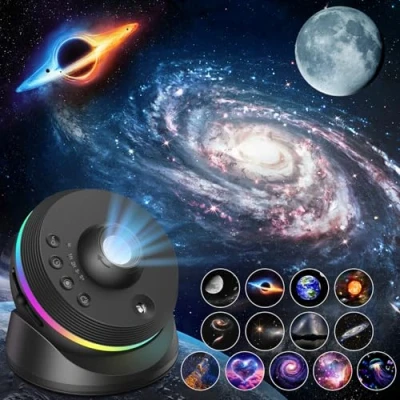 Bild av Galaxy Projektor, 4K HD Planetarium Star Projektor med 13 filmskivor, 360 Roterbar Realistisk Nebula Nattljus Timer och Dynamisk Meteor för Sovrummet (Svart)