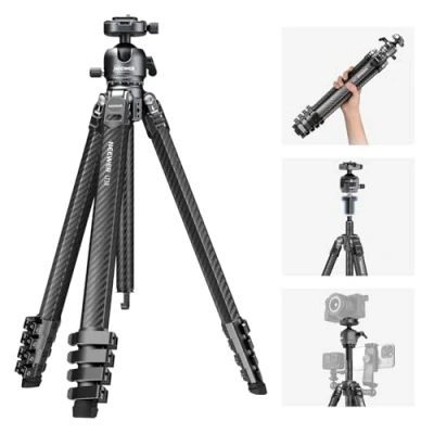 Bild av NEEWER LITETRIP LT38 155 cm resestativ kolfiber för kamera, 360 panellutande kulhuvud med låg profil, flexibel mittaxel, Arca QR platta kompatibel Peak Design stativklämma V3, Max belastning 10