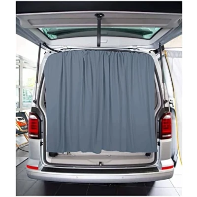 Bild av BREMER Sittöverdrag baklucka vingdörr bagageskydd solskydd gardiner gardin kompatibel med VW T3 T4 Multivan Transporter Caravelle i grått