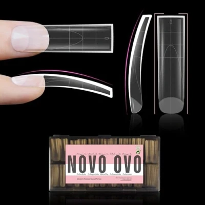 Bild av NOVO OVO XXL något böjd skarp fyrkantig nagelspets, extra tjocka naturliga kurvor falska naglar, tryck på, hela och halvtäckande, mjuk gelförlängning, falsk nagelakrylkit med hjälplinje x 15 storlek