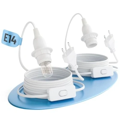 Bild av greate. 2 x lamputtag E14 med kabel och strömbrytare vit 3,5 meter sockel kontakt max. 60 W 250 V strömbrytare, lamphållare för julstjärna mycket