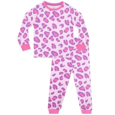 Bild av Harry Bear Pyjamas med Leopardmönster Långärmad Överdel för Flickor Pyjamaset Rosa 134