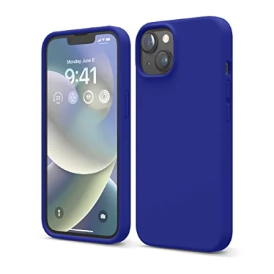 Bild av elago Flytande silikonfodral kompatibelt med iPhone 14 fodral (6,1 tum), premiumsilikon, helkroppsskydd 4 lager stöttåligt telefonfodral, reptåligt mjukt mikrofiberfoder (koboltblå)